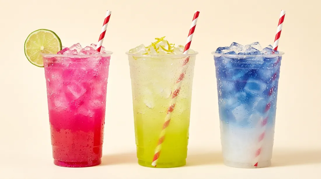 Charge sodas — prickly pear, yuzu lime, blue cloud
