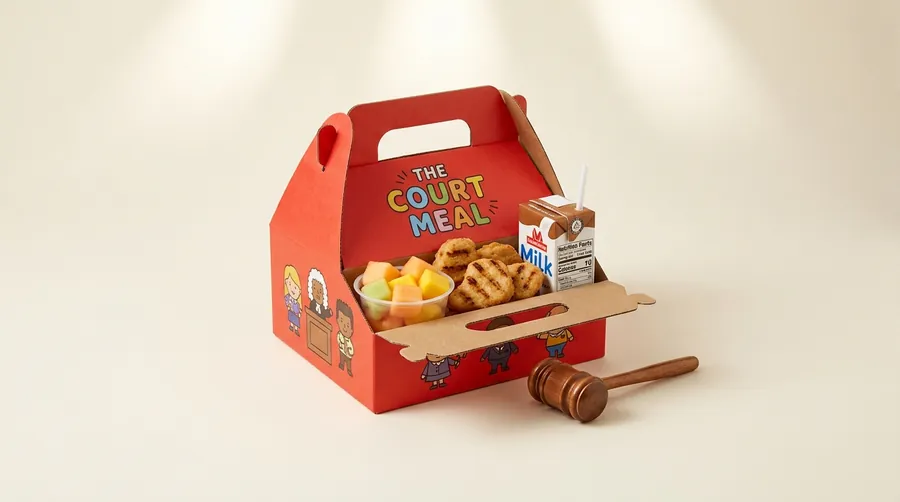 The Court Meal — kids meal with Grillets, fruit and a gavel toy