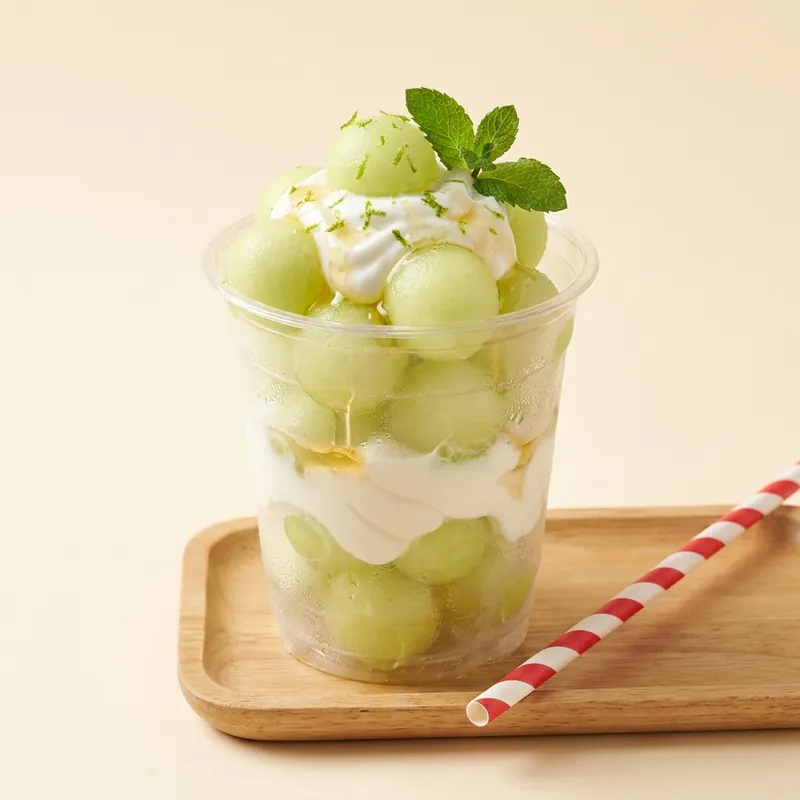Dew Cup — honeydew pearls over whipped yogurt