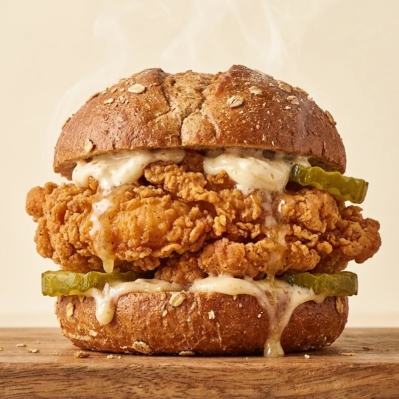The Double Thunk — fried chicken between two Wheat Thunks