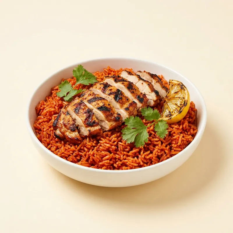 Ghana Jollof with grilled chicken