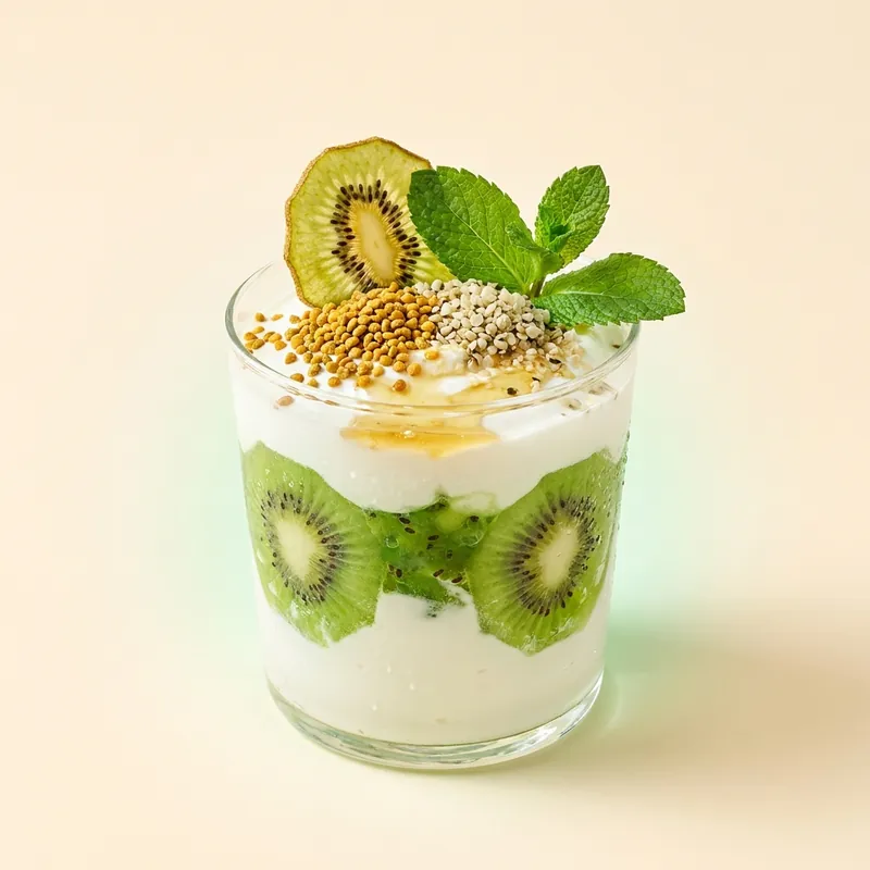 The Glow Parfait — kiwi, collagen, bee pollen yogurt parfait