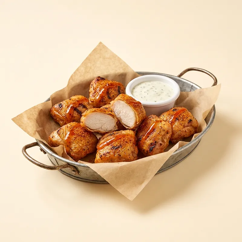 Grillets — flame-grilled nuggets wrapped in glass-crisp chicken skin