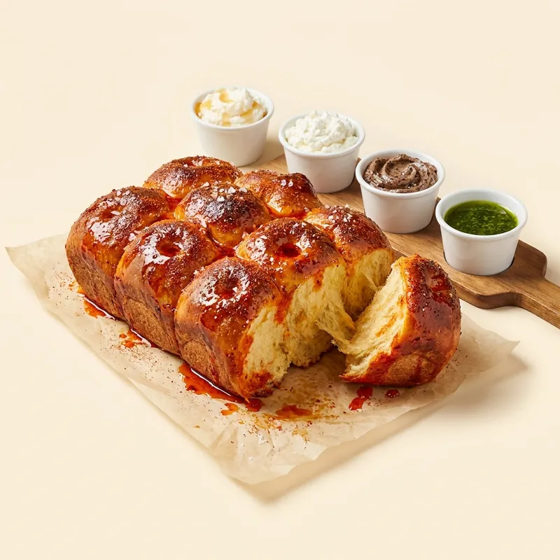 Hot Bread — Nashville-hot oiled pull-apart loaf with a spread flight