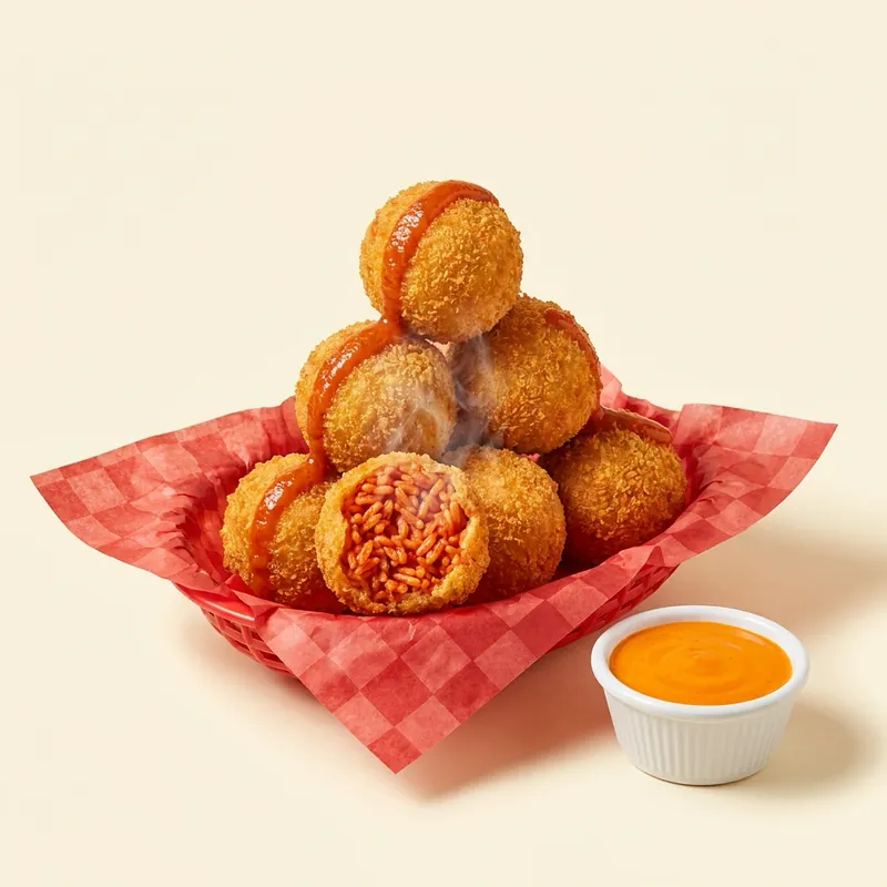 Jollof Pops — crispy fried jollof rice balls