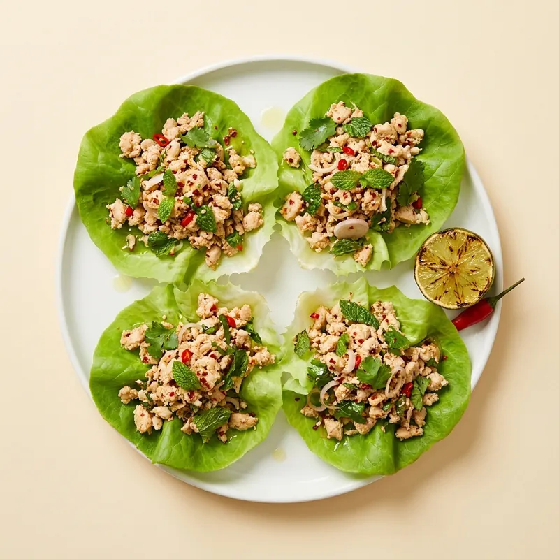 Larb Lettuce Cups — Thai larb chicken in lettuce