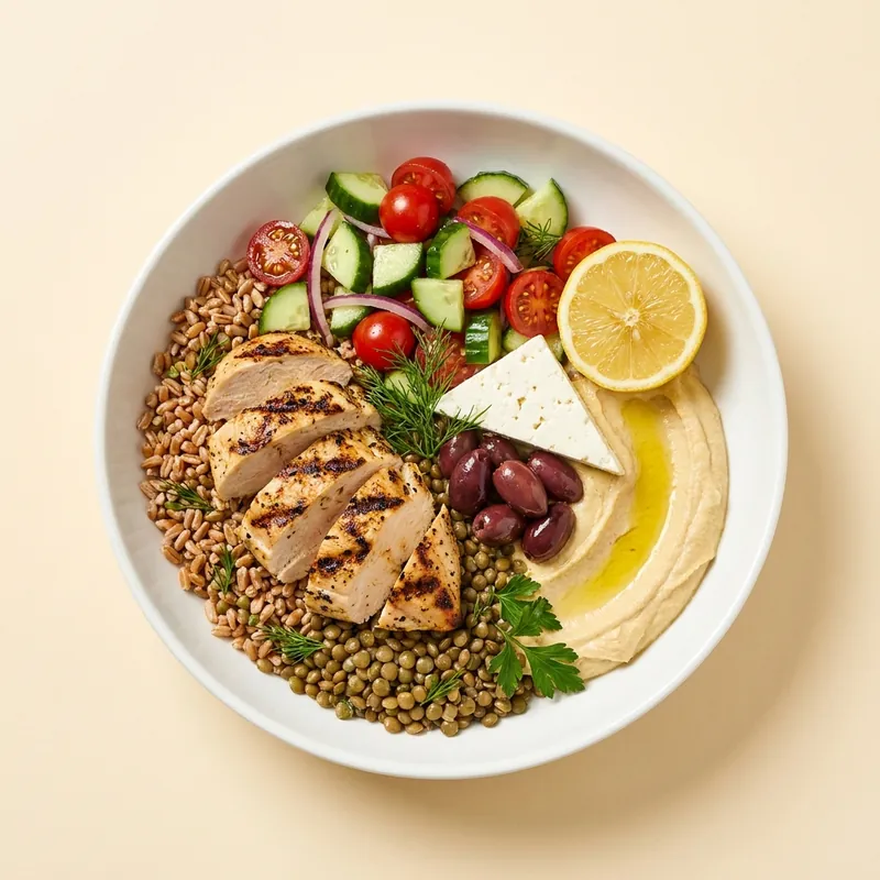 The Mezze Bird — Mediterranean grilled chicken bowl