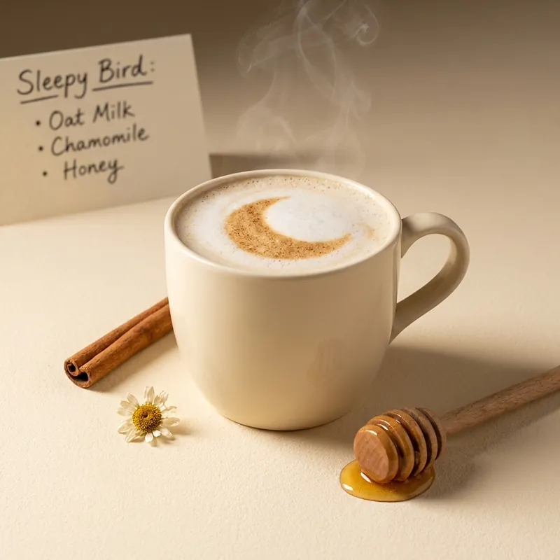 The Sleepy Bird — chamomile honey oat milk steamer