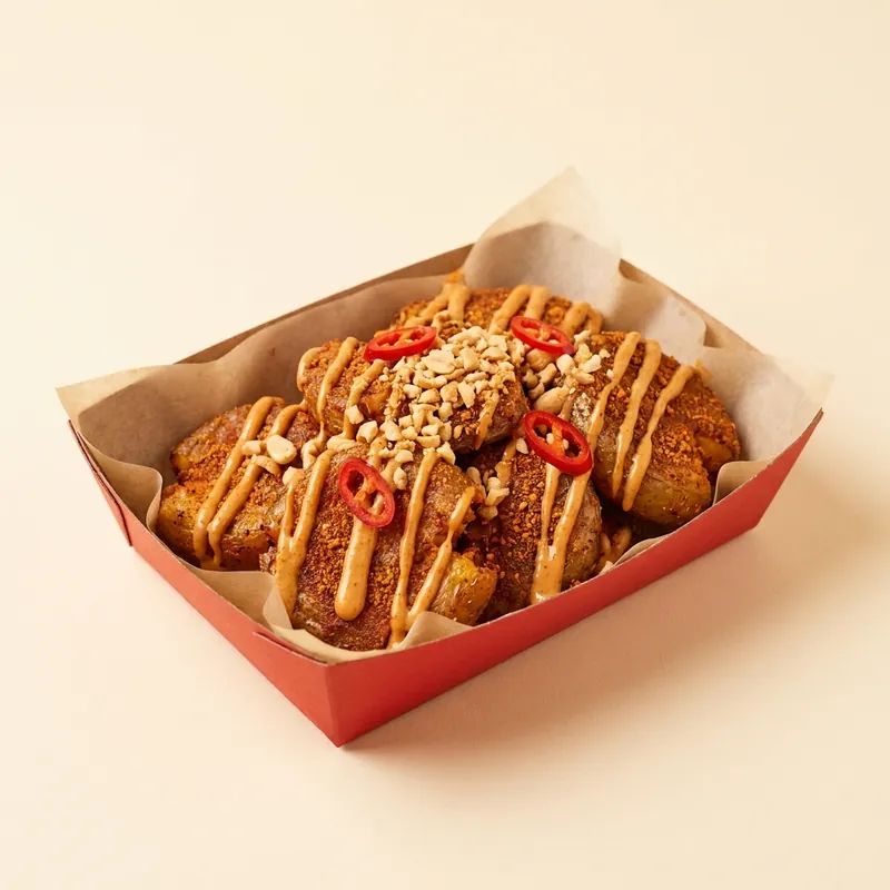 Suya Taters with peanut-chili crema