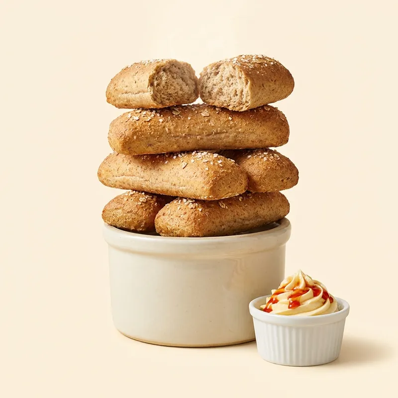 Wheat Thunks in a crock with honey-butter