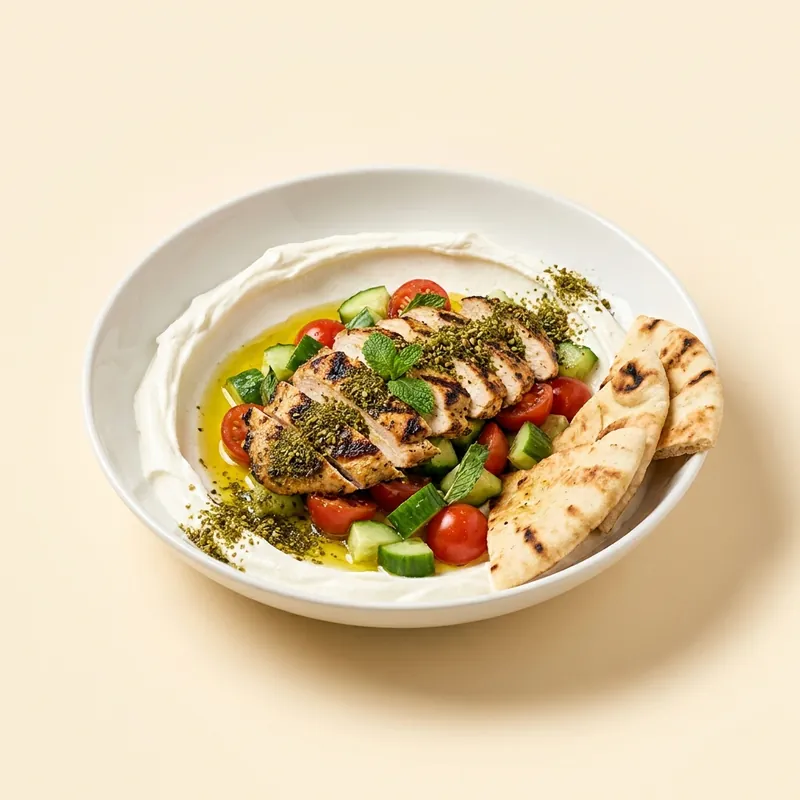 Za'atar Labneh Bowl with grilled chicken and pita
